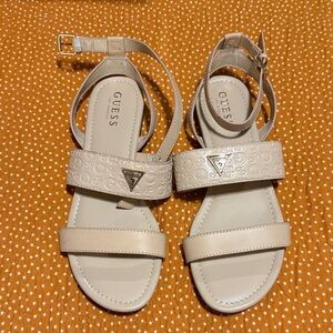 Guess Beige/Tan Logo Strap Ankle Strap Sandals